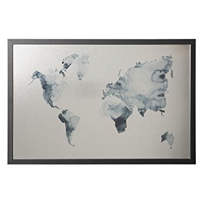 Bi-Office , Lavagna Ink Mappa del Mondo, Finitura Argento Magnetica Cancellabile a Secco, Cornice Nera MDF, 60x40cm Bi-Office , Lavagna Ink Mappa del Mondo, Finitura Argento Magnetica Cancellabile a Secco, Cornice Nera MDF, 60x40cm