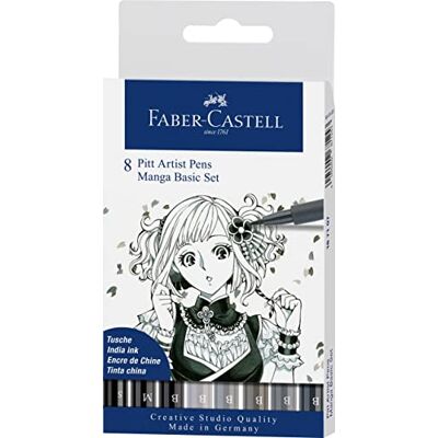 Faber-Castell Set Pennarelli, Astuccio con 8 Pennarelli, tra cui Punte Fini e Punte a Pennello, Colori Nero e Grigio, per Disegno di Precisione o Manga Faber-Castell Set Pennarelli, Astuccio con 8 Pennarelli, tra cui Punte Fini e Punte a Pennello, Colori Nero e Grigio, per Disegno di Precisione o Manga