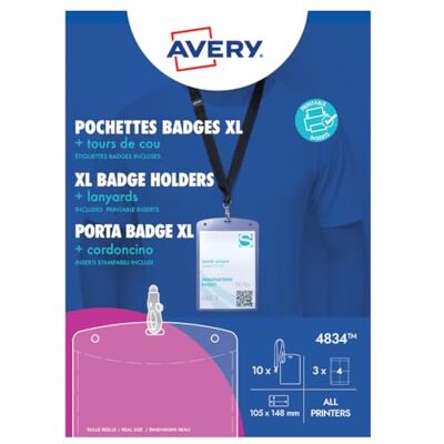 Avery Kit Badge Formato A6 con Inserti e Cordoncini Avery Kit Badge Formato A6 con Inserti e Cordoncini