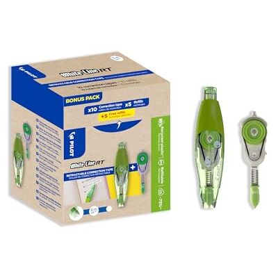 PILOT Set di 10 Whiteline RT + 10 Ricariche Correttori a Nastro Retrattili e Ricaricabili Correzione Istantanea Plastica Riciclata Uso Ufficio e Scuola PILOT Set di 10 Whiteline RT + 10 Ricariche Correttori a Nastro Retrattili e Ricaricabili Correzione Istantanea Plastica Riciclata Uso Ufficio e Scuola