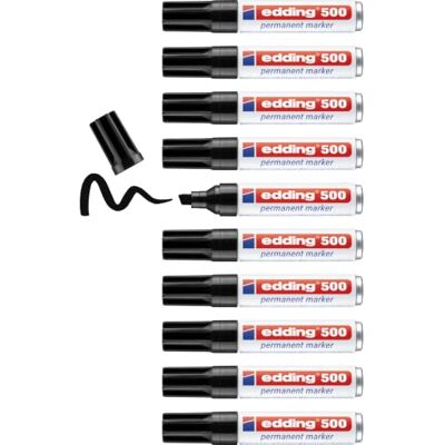 Edding 500, 10 Pennarelli Indelebili Punta Scalpello Pennarello Indelebile Nero Asciugatura Rapida Resistenti All'Acqua Pennarelli Per Tessuti Plastica Legno Metallo Vetro Cartone Marker Alta Qualità Edding 500, 10 Pennarelli Indelebili Punta Scalpello Pennarello Indelebile Nero Asciugatura Rapida Resistenti All'Acqua Pennarelli Per Tessuti Plastica Legno Metallo Vetro Cartone Marker Alta Qualità