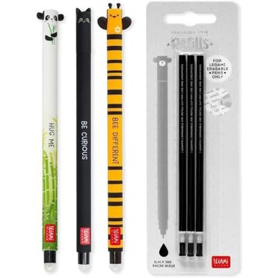 Legami Set di 3 penne gel cancellabili Panda,Cats e Bee + Refill Neri Legami Set di 3 penne gel cancellabili Panda,Cats e Bee + Refill Neri