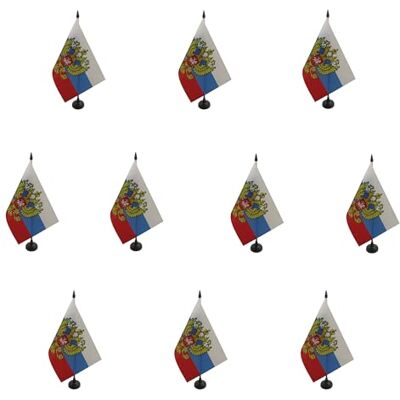 AZ FLAG Set da 10 Bandiere da Tavolo Russia con aquila 21x14 cm Uso interno bandiera da tavolo russa con stemma finitura cucita e bordi rinforzati con asta in plastica e base in plastica AZ FLAG Set da 10 Bandiere da Tavolo Russia con aquila 21x14 cm Uso interno bandiera da tavolo russa con stemma finitura cucita e bordi rinforzati con asta in plastica e base in plastica