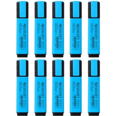 Westcott Evidenziatore Blu Confezione 10 Evidenziatore in colore vivace Punta a scalpello 2–5 mm Inchiostro a rapida asciugatura Westcott Evidenziatore Blu Confezione 10 Evidenziatore in colore vivace Punta a scalpello 2–5 mm Inchiostro a rapida asciugatura