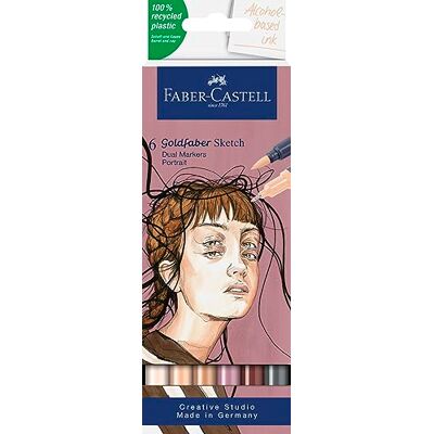 Faber-Castell 164812 Goldfaber Sketch Marker Portrait, confezione da 6 pennarelli ad alcool con punta a pennello e punta fineliner Faber-Castell 164812 Goldfaber Sketch Marker Portrait, confezione da 6 pennarelli ad alcool con punta a pennello e punta fineliner