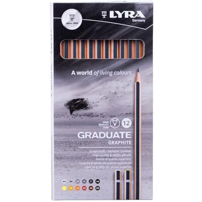 LYRA Graduate, Matite in grafite, Esagonale, diametro 6,8 mm, Astuccio in cartotecnica, Gradazioni assortite, 12pz LYRA Graduate, Matite in grafite, Esagonale, diametro 6,8 mm, Astuccio in cartotecnica, Gradazioni assortite, 12pz