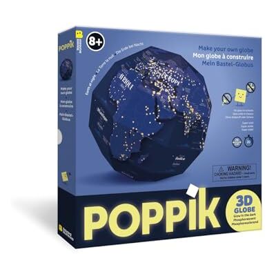 POPPIK -Globus 3D, Terra di Notte, Globo di apprendimento Notturno con Libretto multilingue, Set Fai da Te per Bambini a Partire dagli 8 Anni, 26 cm, POPPIK -Globus 3D, Terra di Notte, Globo di apprendimento Notturno con Libretto multilingue, Set Fai da Te per Bambini a Partire dagli 8 Anni, 26 cm,