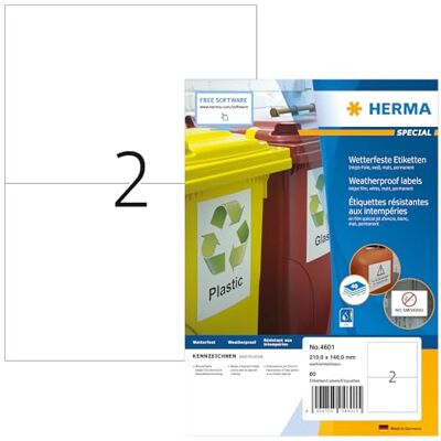 HERMA Etichette Universali, 210 x 148 mm, Etichette Adesive A4 per Stampante, 2 Etichette per Foglio, Bianco HERMA Etichette Universali, 210 x 148 mm, Etichette Adesive A4 per Stampante, 2 Etichette per Foglio, Bianco