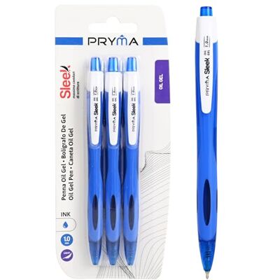 Pryma Penna Oil Gel Sleek Tris – Set 3 Pezzi, Punta 1,0 mm, Inchiostro Blu Scorrevole e Duraturo Pryma Penna Oil Gel Sleek Tris – Set 3 Pezzi, Punta 1,0 mm, Inchiostro Blu Scorrevole e Duraturo