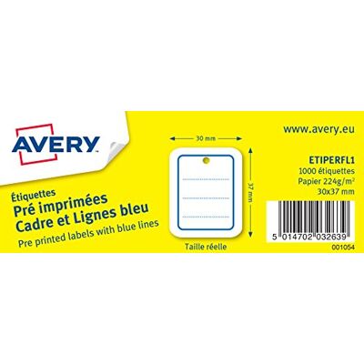 Avery Scatola di 1000 etichette cornici e linee blu 30 x 37 mm Avery Scatola di 1000 etichette cornici e linee blu 30 x 37 mm
