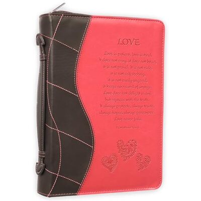 ART 1 Corinthians 13:4-8 Fabric Large Pink/Brown Bible Cover ART 1 Corinthians 13:4-8 Fabric Large Pink/Brown Bible Cover