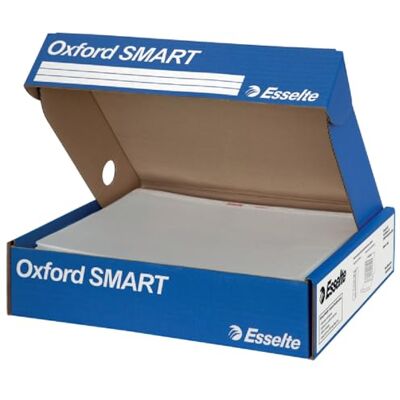 Esselte OXFORD SMART Buste per raccoglitori a perforazione universale A4, 400 pezzi (4 x 100), PP Antiriflesso, con Scatola Multiuso Esselte OXFORD SMART Buste per raccoglitori a perforazione universale A4, 400 pezzi (4 x 100), PP Antiriflesso, con Scatola Multiuso