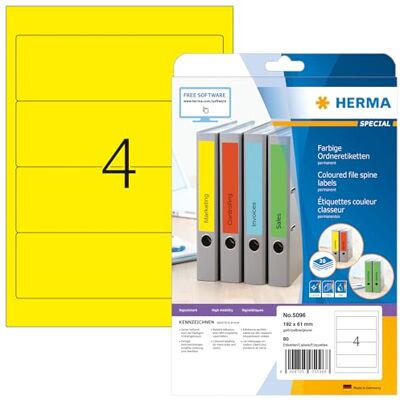 Etichette per schiena di raccoglitore HERMA - 192 x 61 mm, 80 pezzi, Giallo Etichette per schiena di raccoglitore HERMA - 192 x 61 mm, 80 pezzi, Giallo