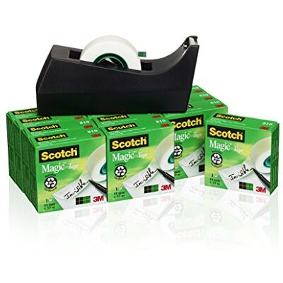 Scotch Dispenser Ricaricabile e 12 Rotoli di Nastro Adesivo 3M Magic Tape, Nero Scotch Dispenser Ricaricabile e 12 Rotoli di Nastro Adesivo 3M Magic Tape, Nero