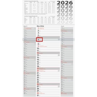BRUNNEN Calendario da 3 mesi 2026, grigio, 300 x 560 mm BRUNNEN Calendario da 3 mesi 2026, grigio, 300 x 560 mm
