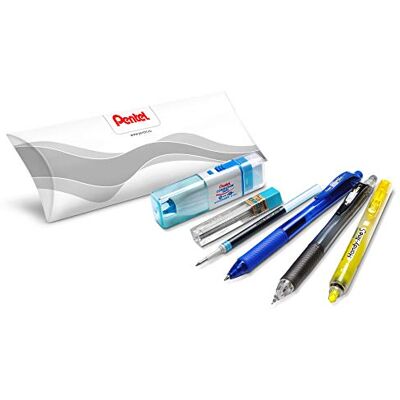 Pentel Set di 6 pezzi di penne gel retrattile blu, 1 ricarica blu, 1 evidenziatore retrattile giallo, 1 portamine, 1 astuccio da 12 mine HB, 1 duo gomma correttore Pentel Set di 6 pezzi di penne gel retrattile blu, 1 ricarica blu, 1 evidenziatore retrattile giallo, 1 portamine, 1 astuccio da 12 mine HB, 1 duo gomma correttore