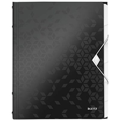 Leitz WOW Cartella Organizer a 3 Lembi, Formato A4, Capacità 200 Fogli, Tasca Indicizzata con 6 Divisori, Chiusura a Elastico, Nero, 46330195 Leitz WOW Cartella Organizer a 3 Lembi, Formato A4, Capacità 200 Fogli, Tasca Indicizzata con 6 Divisori, Chiusura a Elastico, Nero, 46330195