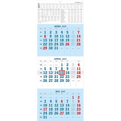 Zettler 3-Monatskalender blau/rot 2027: Wandkalender 30x78 cm mit 3 Monaten pro Blatt, Datumschieber, Wochenzählung, Feiertagen & Ferien ideal für Büro & Homeoffice Zettler 3-Monatskalender blau/rot 2027: Wandkalender 30x78 cm mit 3 Monaten pro Blatt, Datumschieber, Wochenzählung, Feiertagen & Ferien ideal für Büro & Homeoffice