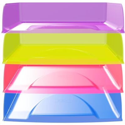 Exacompta Rif. Set di 4 cestini per posta Combo Styli Crystal, dimensioni 34,6 x 25,5 x 24,3 cm, per formato A4+, blu reale, rosso carminio, verde anice, viola Exacompta Rif. Set di 4 cestini per posta Combo Styli Crystal, dimensioni 34,6 x 25,5 x 24,3 cm, per formato A4+, blu reale, rosso carminio, verde anice, viola