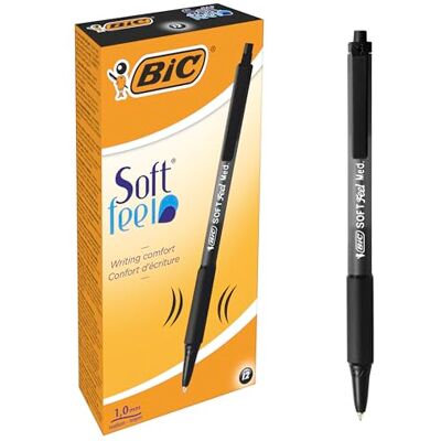BIC Soft FeelClic Grip Penna a Sfera, a Scatto, Punta Media da 1,0mm, Confezione da 12 Pezzi, Colore Nero BIC Soft FeelClic Grip Penna a Sfera, a Scatto, Punta Media da 1,0mm, Confezione da 12 Pezzi, Colore Nero