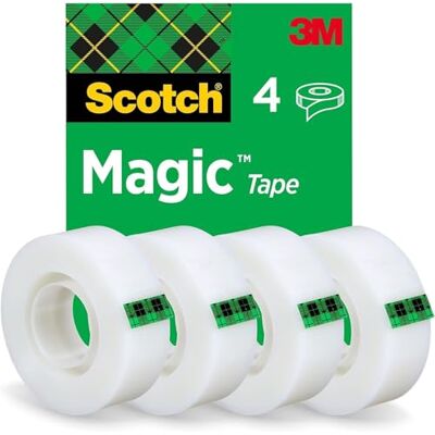 Scotch Nastro adesivo Magic 4 Rotoli da 19 mm x 33 m Nastro Trasparente Opaco e Scrivibile Ottimo per Casa, Ufficio e Scuola Scotch Nastro adesivo Magic 4 Rotoli da 19 mm x 33 m Nastro Trasparente Opaco e Scrivibile Ottimo per Casa, Ufficio e Scuola