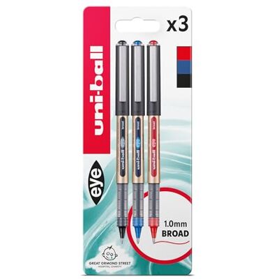 Uni-Ball UB-150-10 Eye Broad Rollerball 3pc Blister Nero/Blu/Rosso Plastica Senza Imballaggio Uni-Ball UB-150-10 Eye Broad Rollerball 3pc Blister Nero/Blu/Rosso Plastica Senza Imballaggio