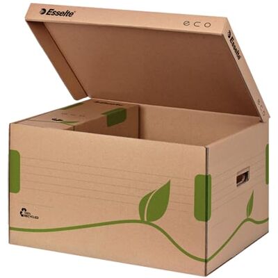 Esselte Ecobox Scatola per archivio e trasporto con coperchio integrato Eco, Apertura superiore, 43.9 x 24.2 x 34.5 cm, Cartone ondulato riciclato al 100%, Marrone (Ocra), 1 pezzo, Esselte Ecobox Scatola per archivio e trasporto con coperchio integrato Eco, Apertura superiore, 43.9 x 24.2 x 34.5 cm, Cartone ondulato riciclato al 100%, Marrone (Ocra), 1 pezzo,