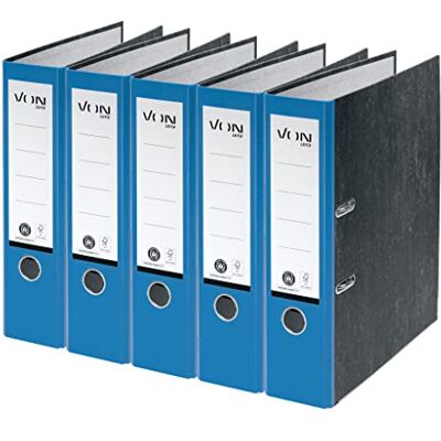 Leitz VON Confezione da 5 cartelle A4, 100% cartone riciclato, larghezza dorso 80 mm, per 600 fogli, marmorizzate, certificate Blue Angel & FSC, per scuola, studio e casa, blu Leitz VON Confezione da 5 cartelle A4, 100% cartone riciclato, larghezza dorso 80 mm, per 600 fogli, marmorizzate, certificate Blue Angel & FSC, per scuola, studio e casa, blu