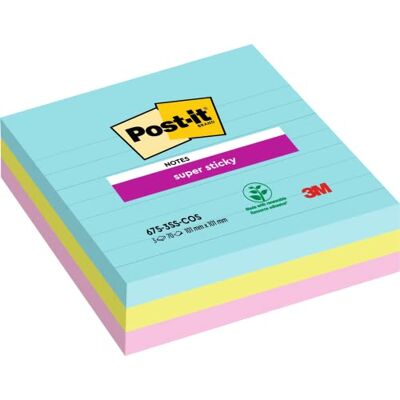 Post-It Super Sticky Grandi Formati, Collezione Cosmic, a Righe, 101 mm x 101 mm, 90 Fogli/Blocchetto, 3 Blocchetti/Confezione Post-It Super Sticky Grandi Formati, Collezione Cosmic, a Righe, 101 mm x 101 mm, 90 Fogli/Blocchetto, 3 Blocchetti/Confezione