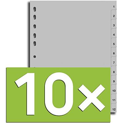 Durable Registro per Din A4, Non Trasparente (10 Pacco Grigio, 1-12) Durable Registro per Din A4, Non Trasparente (10 Pacco Grigio, 1-12)