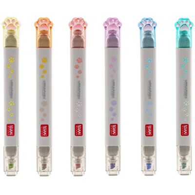 Legami Set di 6 Evidenziatori Pastello doppia Punta, 12 Colori Pastello, Inchiostro a base di Acqua, Punta a Scalpello, 1,3x13,5 cm, Tema Meow Legami Set di 6 Evidenziatori Pastello doppia Punta, 12 Colori Pastello, Inchiostro a base di Acqua, Punta a Scalpello, 1,3x13,5 cm, Tema Meow