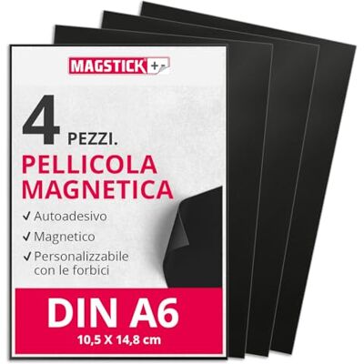 Magstick Fogli Magnetici Flessibili Adesivi A6 4 Pezzi mag064 Materiale nero semi anisotropico, spessore 0,5 mm, tagliabile per foto biglietti appunti Magstick Fogli Magnetici Flessibili Adesivi A6 4 Pezzi mag064 Materiale nero semi anisotropico, spessore 0,5 mm, tagliabile per foto biglietti appunti