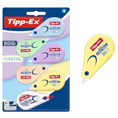 BIC Correttori Tipp-Ex Mini Pocket Mouse Pastel (6 m x 5 mm) Erogatore disponibile in 5 colori pastello e 1 classico, Confezione da 6 BIC Correttori Tipp-Ex Mini Pocket Mouse Pastel (6 m x 5 mm) Erogatore disponibile in 5 colori pastello e 1 classico, Confezione da 6