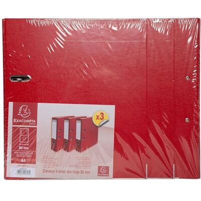 Exacompta Rif. 918403SE Cartone da 4 confezioni da 3 raccoglitori a leva, dorso 80 mm, formato A4, esterno in polipropilene, interno in carta, rosso Exacompta Rif. 918403SE Cartone da 4 confezioni da 3 raccoglitori a leva, dorso 80 mm, formato A4, esterno in polipropilene, interno in carta, rosso