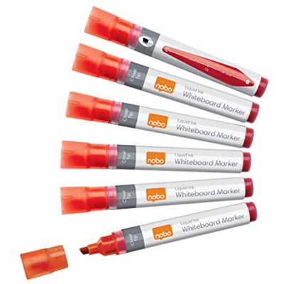 Nobo Pennarelli per Lavagna Bianca a Inchiostro Liquido Cancellabili a Secco, Punta a Scalpello Larga 4 mm, Confezione da 10, Rosso, Nobo Pennarelli per Lavagna Bianca a Inchiostro Liquido Cancellabili a Secco, Punta a Scalpello Larga 4 mm, Confezione da 10, Rosso,