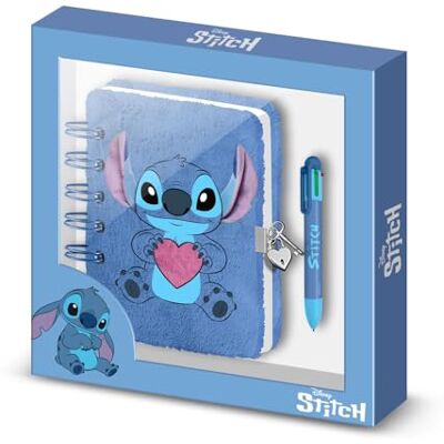 Disney Lilo e Stitch Heart-Confezione con Diario Plush + Penna 6 Colori, Blu Disney Lilo e Stitch Heart-Confezione con Diario Plush + Penna 6 Colori, Blu
