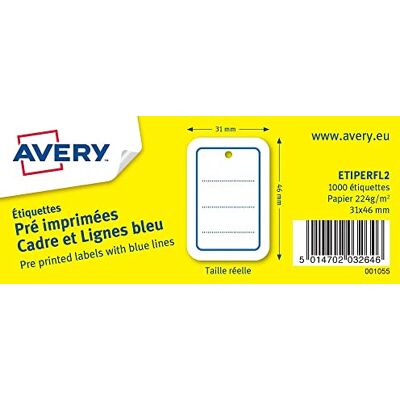 Avery Confezione da 1000 etichette con cornice e righe blu 31x46mm Avery Confezione da 1000 etichette con cornice e righe blu 31x46mm
