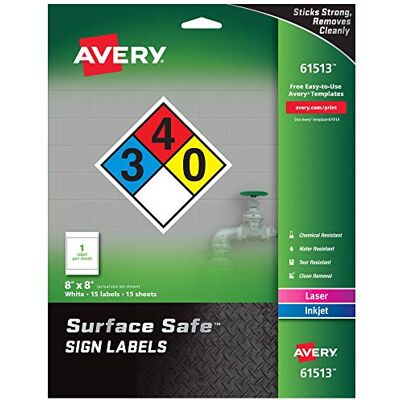 Avery Printable Warning Signs, 8" x 8", Water/Chemical Resistant, 15 Removable Labels () Avery Printable Warning Signs, 8" x 8", Water/Chemical Resistant, 15 Removable Labels ()
