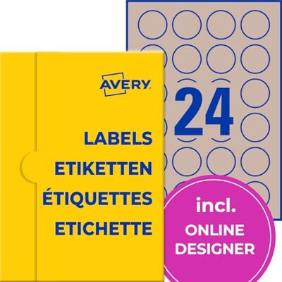 Avery Etichette in carta kraft (240 adesivi per stampare, Ø 40 mm su A4, autoadesive, rotonde, etichette riciclate per prodotti sostenibili), 25 fogli, marrone naturale Avery Etichette in carta kraft (240 adesivi per stampare, Ø 40 mm su A4, autoadesive, rotonde, etichette riciclate per prodotti sostenibili), 25 fogli, marrone naturale