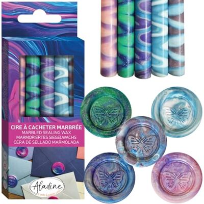 Aladine Confezione da 5 bastoncini di cera per sigillare, effetto marmorizzato multicolore 72463 Aladine Confezione da 5 bastoncini di cera per sigillare, effetto marmorizzato multicolore 72463