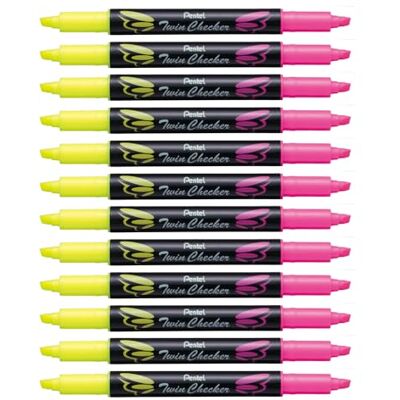 Pentel slw8 evidenziatore Twin Checker, bicolore, 12 pezzi gelb/pink Pentel slw8 evidenziatore Twin Checker, bicolore, 12 pezzi gelb/pink