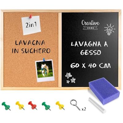 Creative Lavagna e Bacheca in Sughero con Cornice, 60 x 40 cm Superficie lavagna e sughero, cornice in legno, gesso spugna e spilli inclusi, per ristorante ufficio scuola Creative Lavagna e Bacheca in Sughero con Cornice, 60 x 40 cm Superficie lavagna e sughero, cornice in legno, gesso spugna e spilli inclusi, per ristorante ufficio scuola