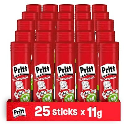 Pritt Colla Stick, Colla trasparente per scuola e ufficio, 25 x 11 g Pritt Colla Stick, Colla trasparente per scuola e ufficio, 25 x 11 g
