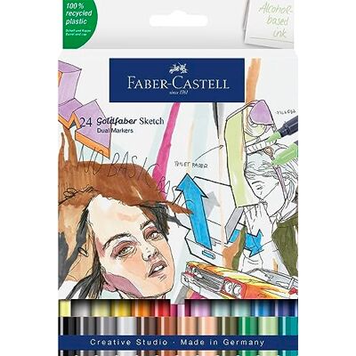 Faber-Castell Goldfaber Sketch Marker, confezione da 24 pennarelli ad alcool con punta a pennello e punta fineliner Faber-Castell Goldfaber Sketch Marker, confezione da 24 pennarelli ad alcool con punta a pennello e punta fineliner