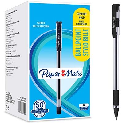 Paper Mate Brite Penne a Sfera, Comfort Grip, Punta fine 0.7 mm, Nero, 50 Pezzi Paper Mate Brite Penne a Sfera, Comfort Grip, Punta fine 0.7 mm, Nero, 50 Pezzi