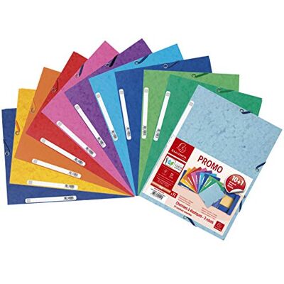 Exacompta Cod. 1 Confezione da 11 Cartelle 3 lembi con elastici angolari Cartoncino da 400 g/mq certificato FSC Formato 24x32 cm per A4 Colori random Exacompta Cod. 1 Confezione da 11 Cartelle 3 lembi con elastici angolari Cartoncino da 400 g/mq certificato FSC Formato 24x32 cm per A4 Colori random