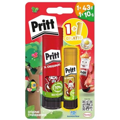 Pritt Bastoncino di colla Set promozionale BTS un maxi 43 g e un bastoncino di colla fun colors, colla sicura e adatta ai bambini per lavori artistici, bricolage e per la scuola Pritt Bastoncino di colla Set promozionale BTS un maxi 43 g e un bastoncino di colla fun colors, colla sicura e adatta ai bambini per lavori artistici, bricolage e per la scuola
