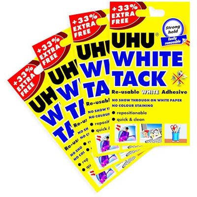 UHU White Tack Stucco adesivo riutilizzabile 4 pezzi UHU White Tack Stucco adesivo riutilizzabile 4 pezzi