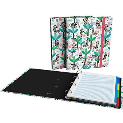 Grafoplás Raccoglitore A4 anelli forati, ricambio fogli a quadretti 5 x 5, divisori, busta trasparente, dorso curvo, cartellino, collezione Free Life, Zebra Grafoplás Raccoglitore A4 anelli forati, ricambio fogli a quadretti 5 x 5, divisori, busta trasparente, dorso curvo, cartellino, collezione Free Life, Zebra