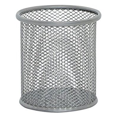 Q-Connect , Vaso matita rotonda, concezione de maille, colore argento Q-Connect , Vaso matita rotonda, concezione de maille, colore argento